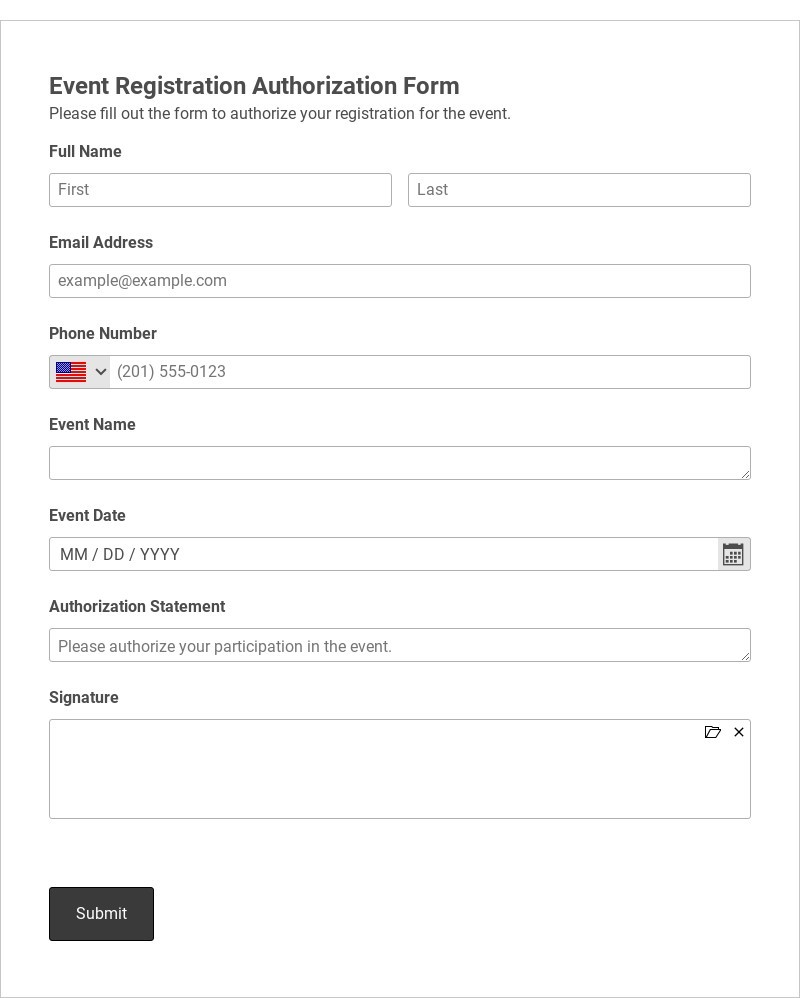 Event Registration Authorization Form Template form template