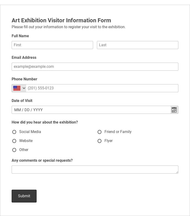 Art Exhibition Visitor Information Form Template form template