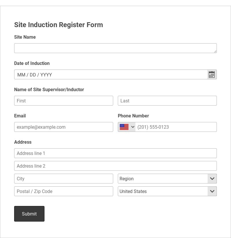 Site Induction Register Form Template