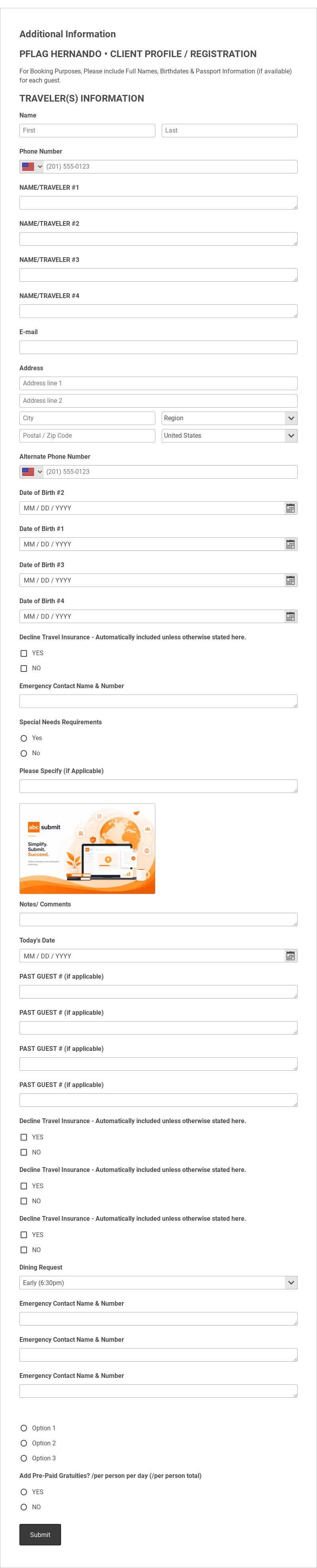 Travel Client Registration Form Template form template
