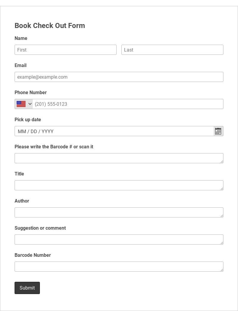 Book Check Out Form Template