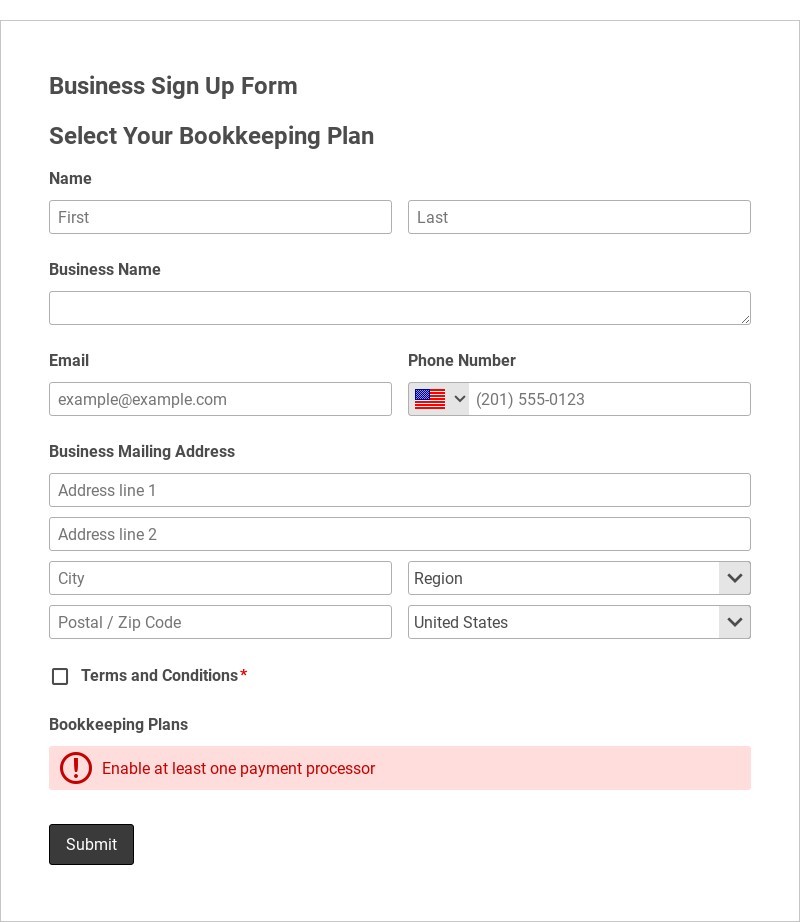 Business Sign Up Form Template