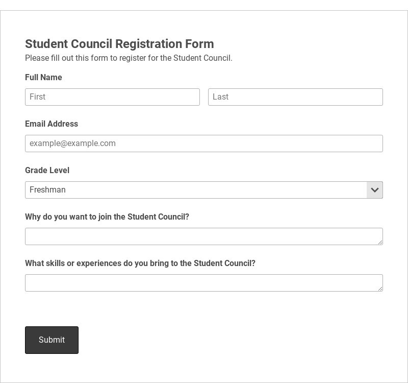 Student Council Registration Form Template form template