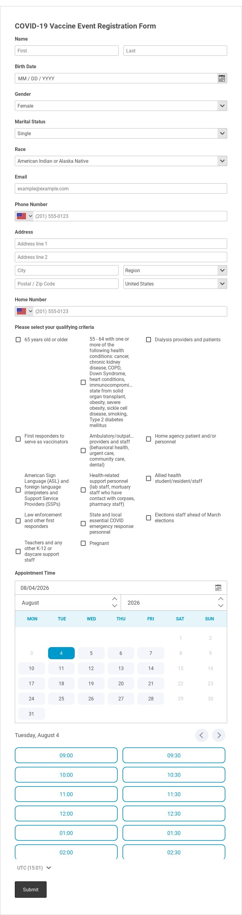 COVID-19 Vaccine Event Registration Form Template form template