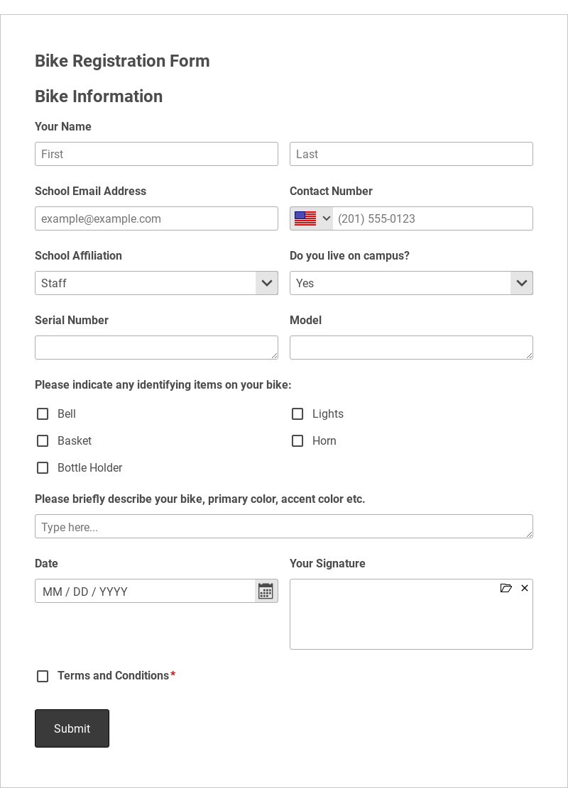 Bike Registration Form Template form template