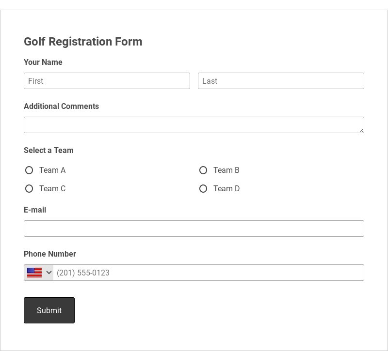Golf Registration Form Template form template