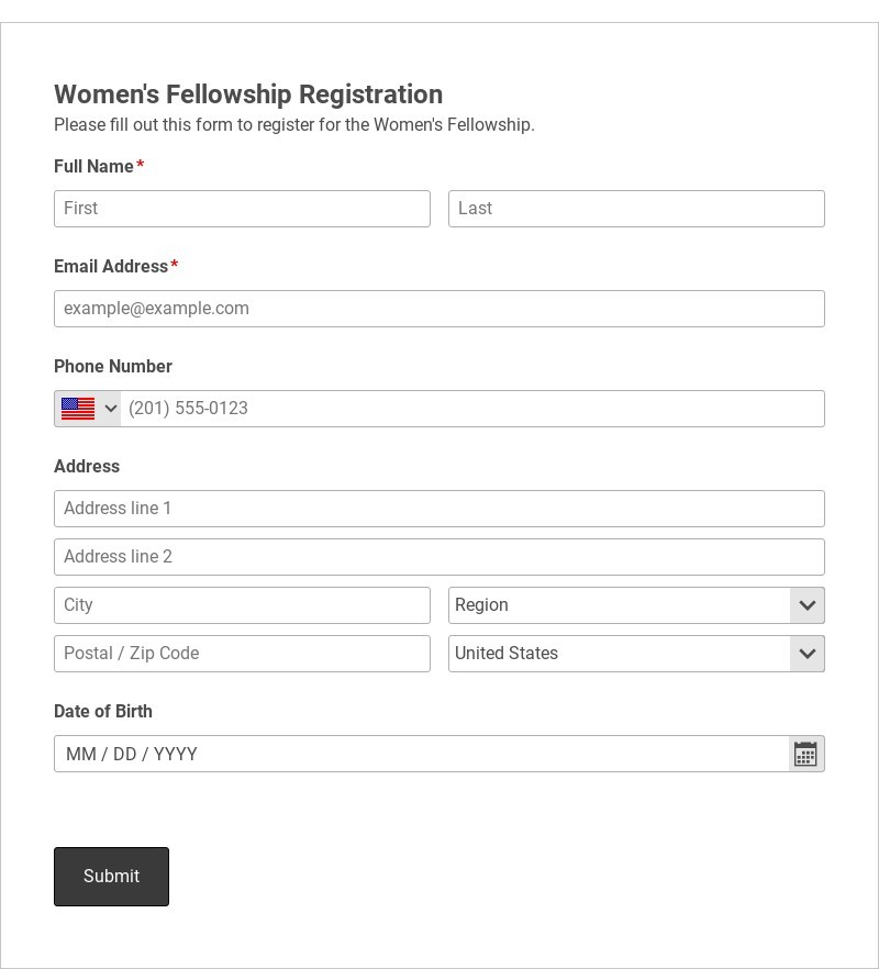 Women's Fellowship Registration Form Template form template