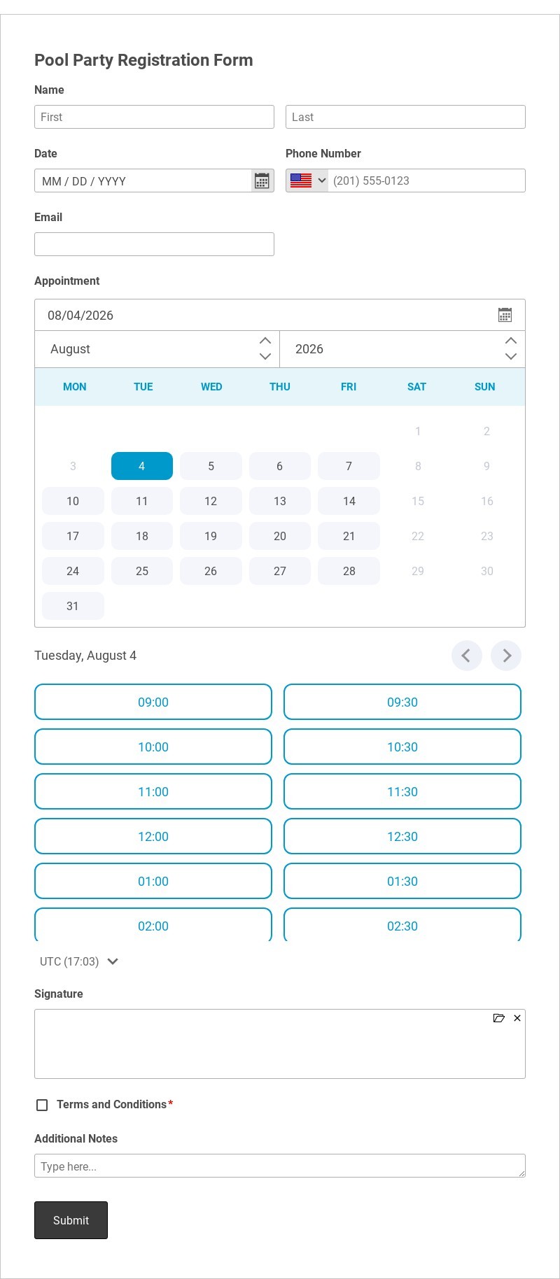 Pool Party Registration Form Template