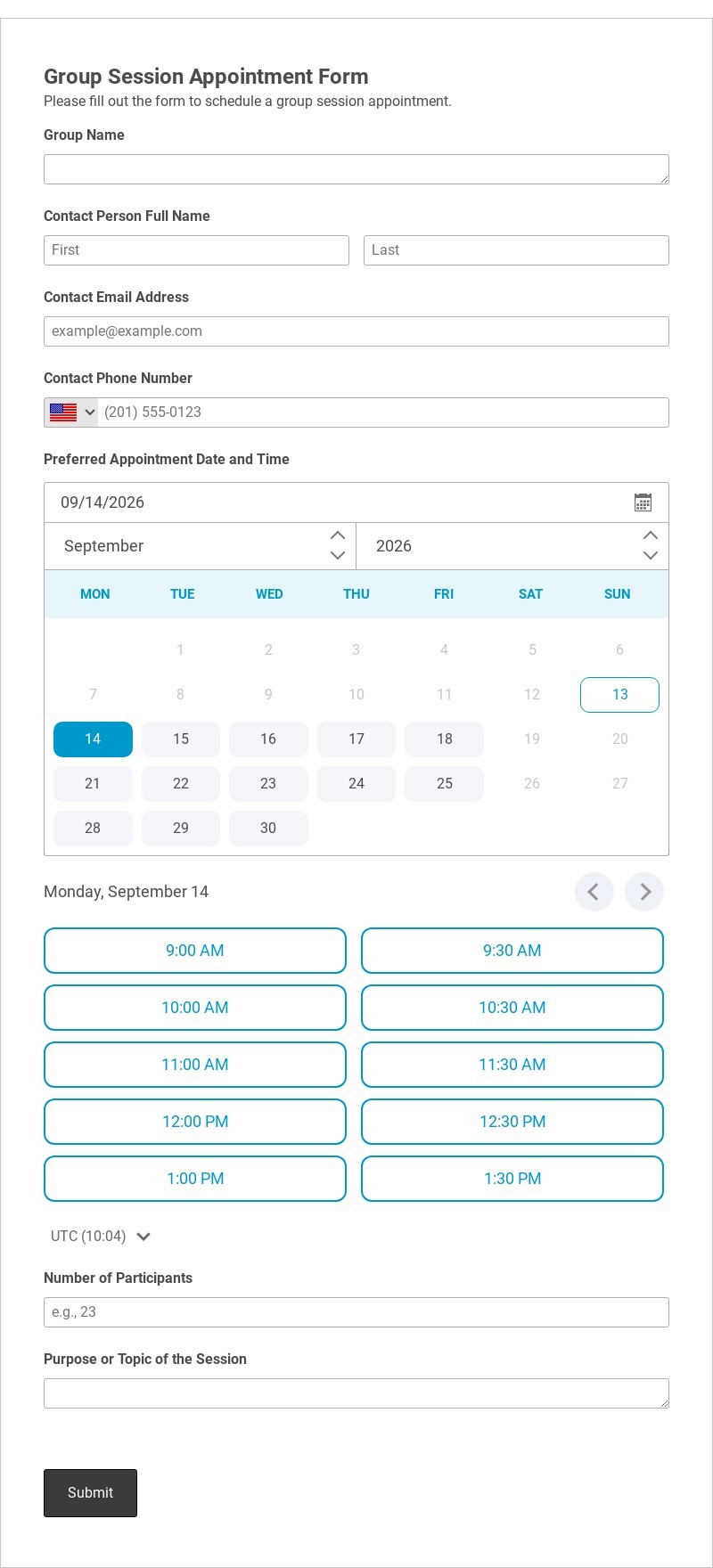 Group Session Appointment Form Template form template