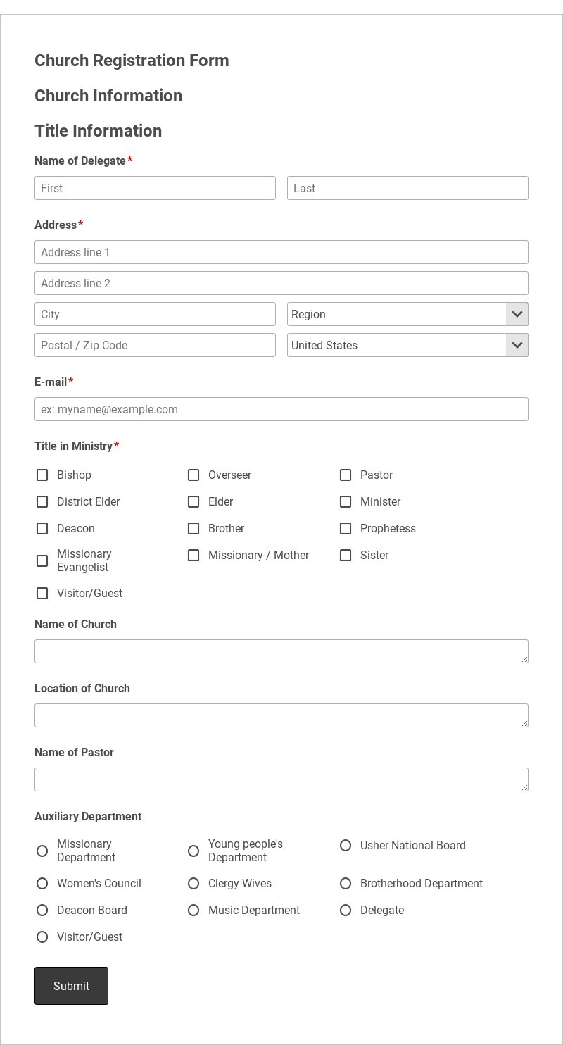 Church Registration Form Template form template