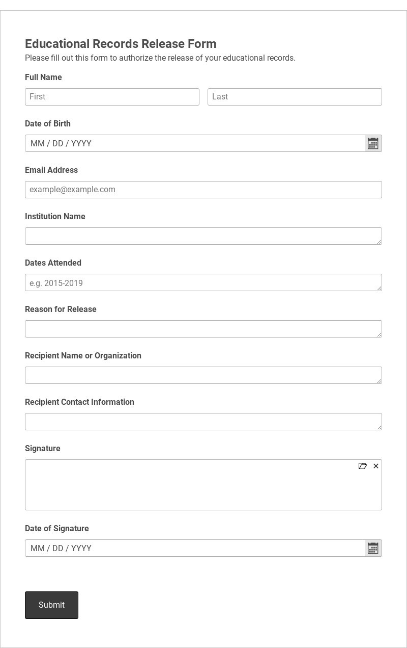 Educational Records Release Form Template form template