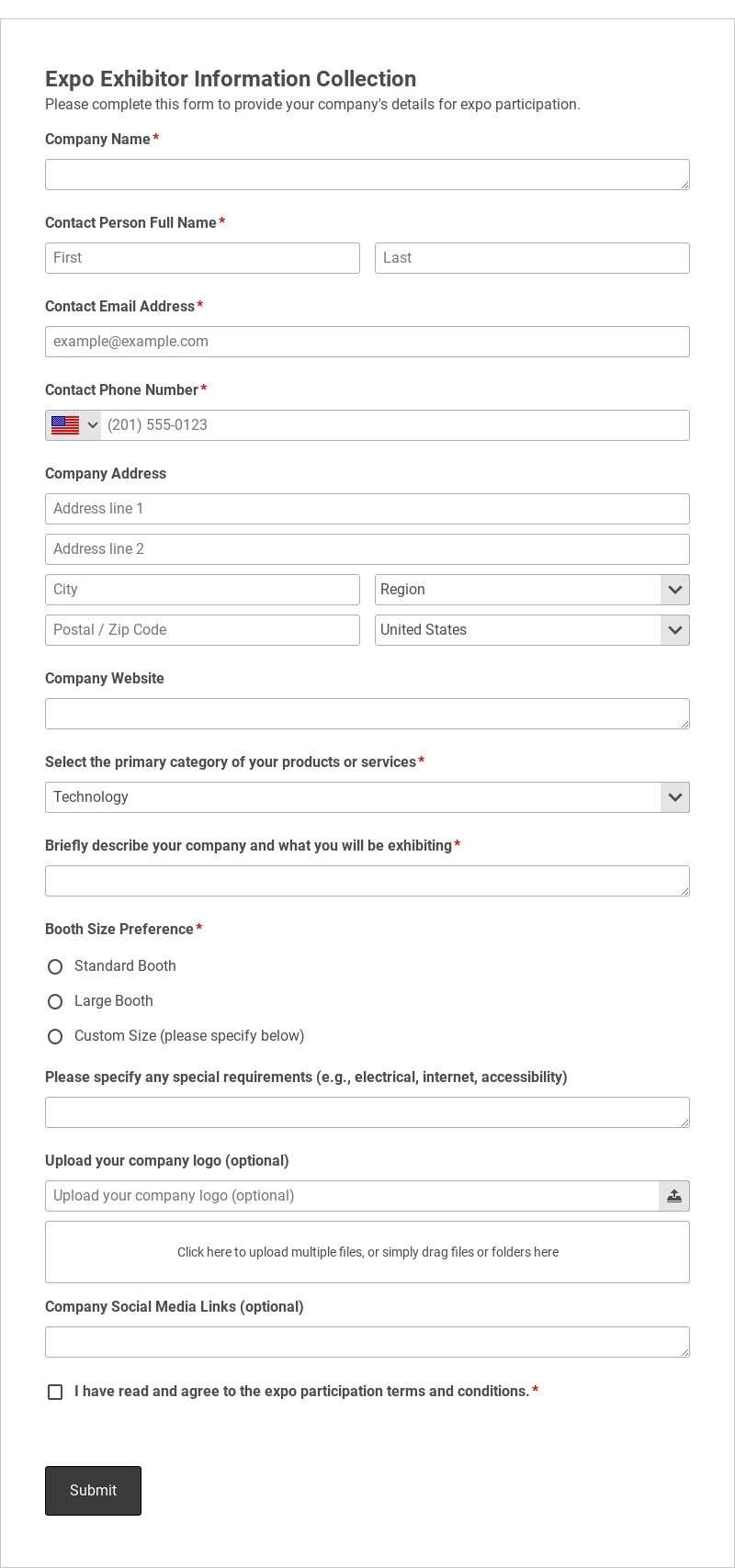 Expo Exhibitor Information Collection Template form template