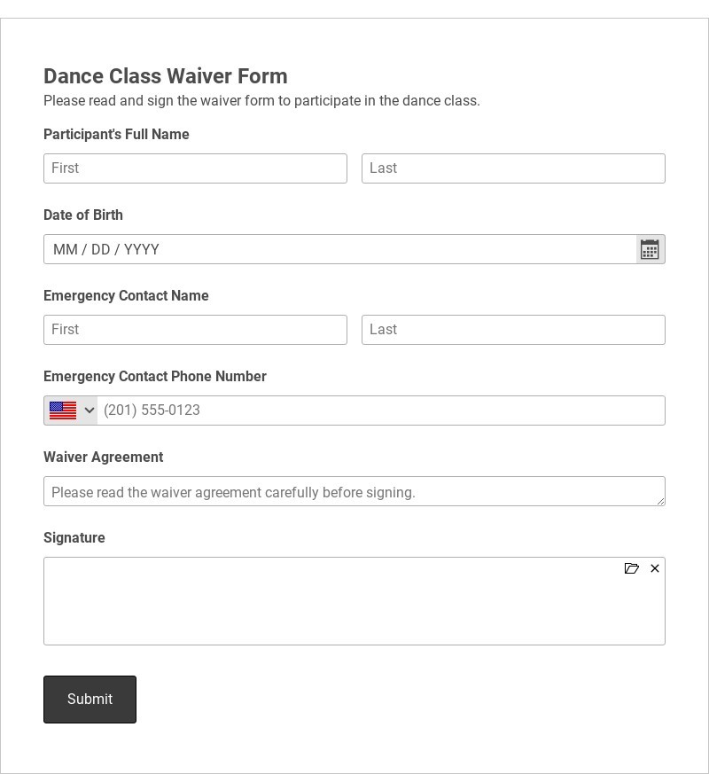 Dance Class Waiver Form Template form template