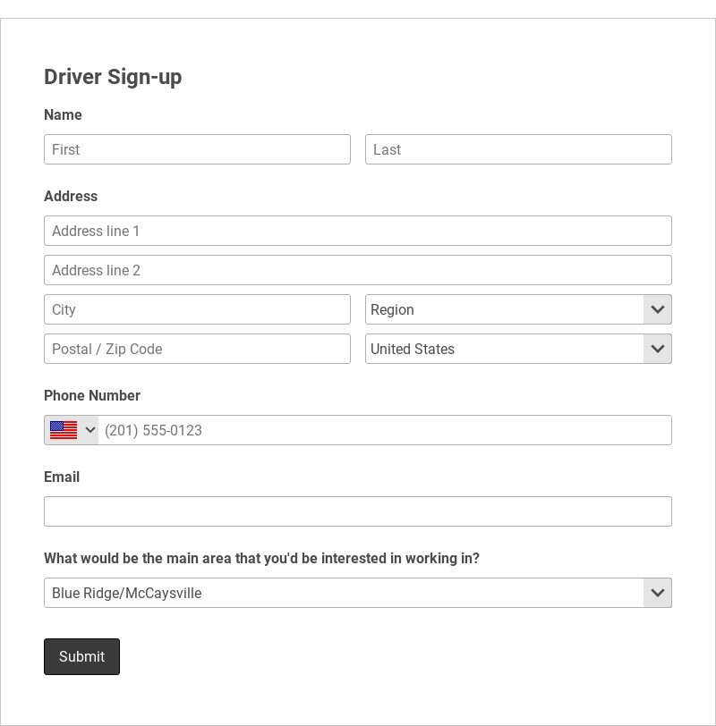 Driver Sign-up Template form template