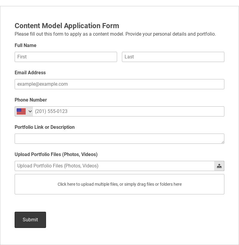 Content Model Application Form Template form template