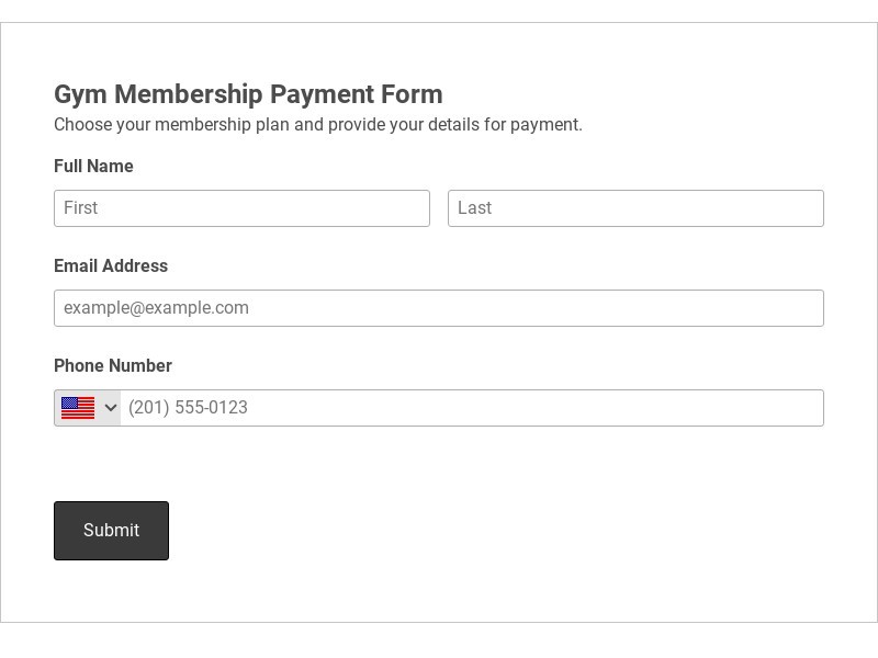 Gym Membership Payment Form Template form template