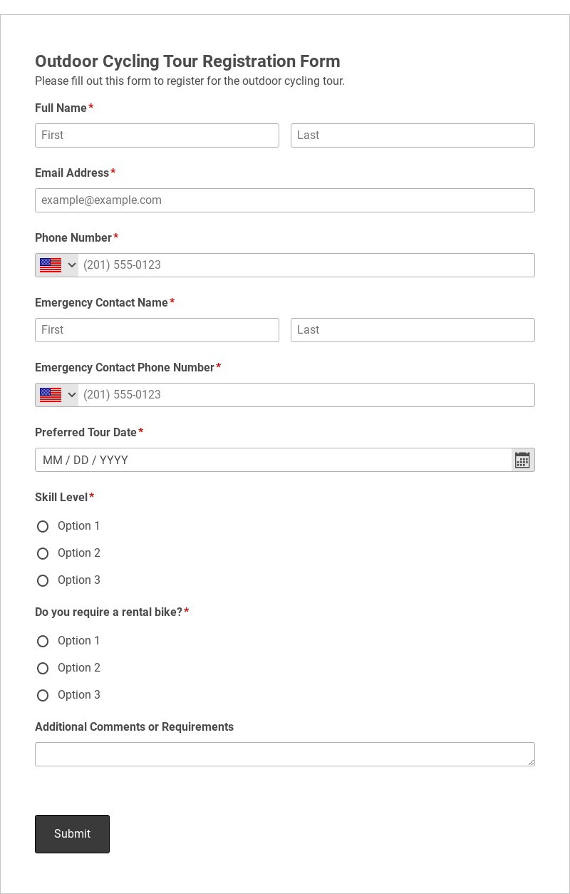 Outdoor Cycling Tour Registration Form Template form template