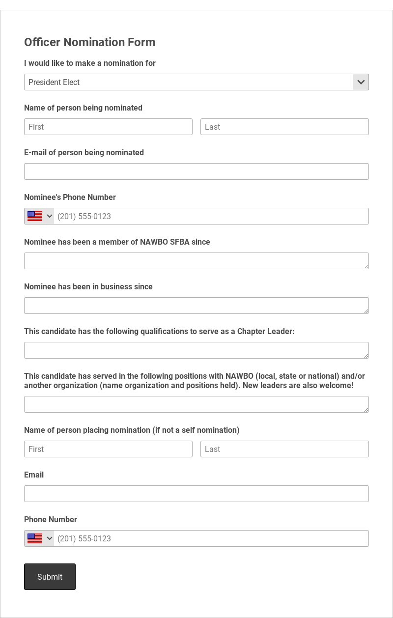 Officer Nomination Form Template form template