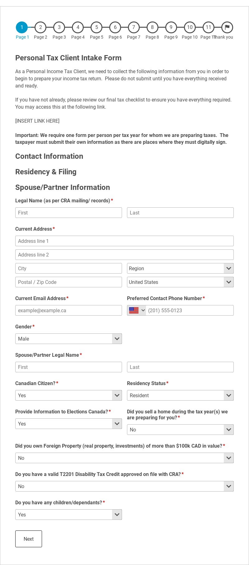 Personal Tax Client Intake Form Template form template