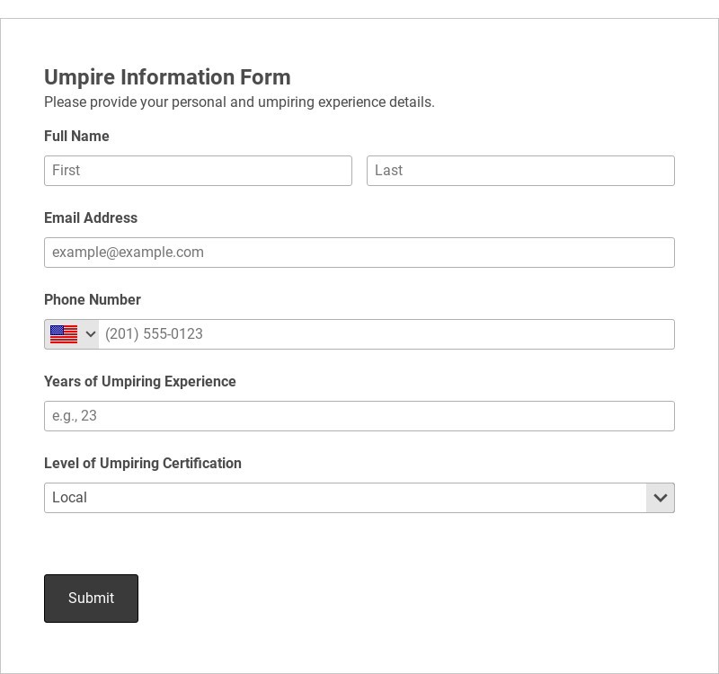 Umpire Information Form Template form template