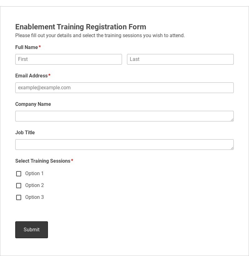 Enablement Training Registration Form Template form template
