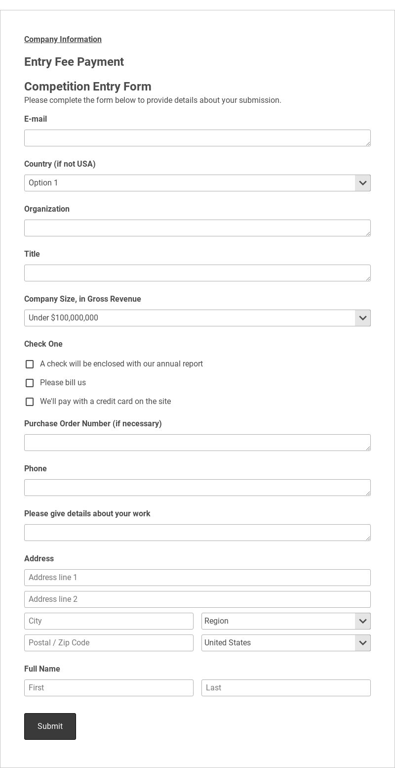 Competition Entry Form Template form template