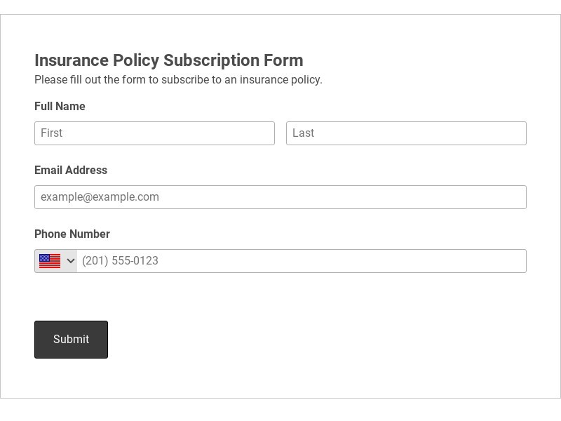 Insurance Policy Subscription Form Template form template