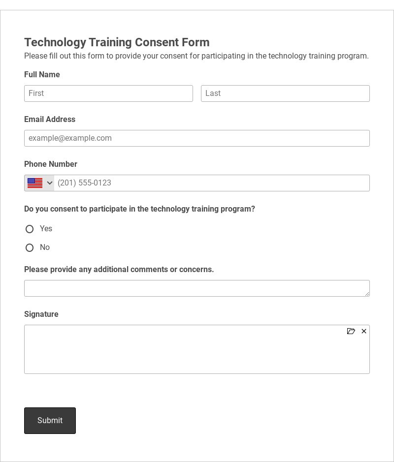 Technology Training Consent Form Template form template