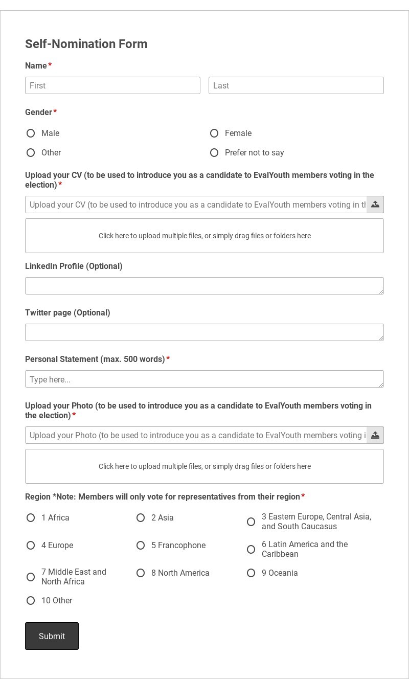 Self Nomination Form Template form template