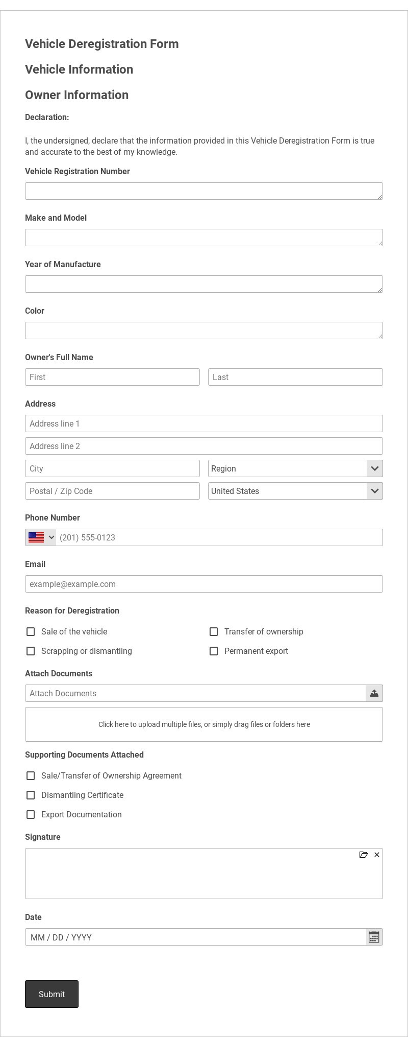 Vehicle Deregistration Form Template form template