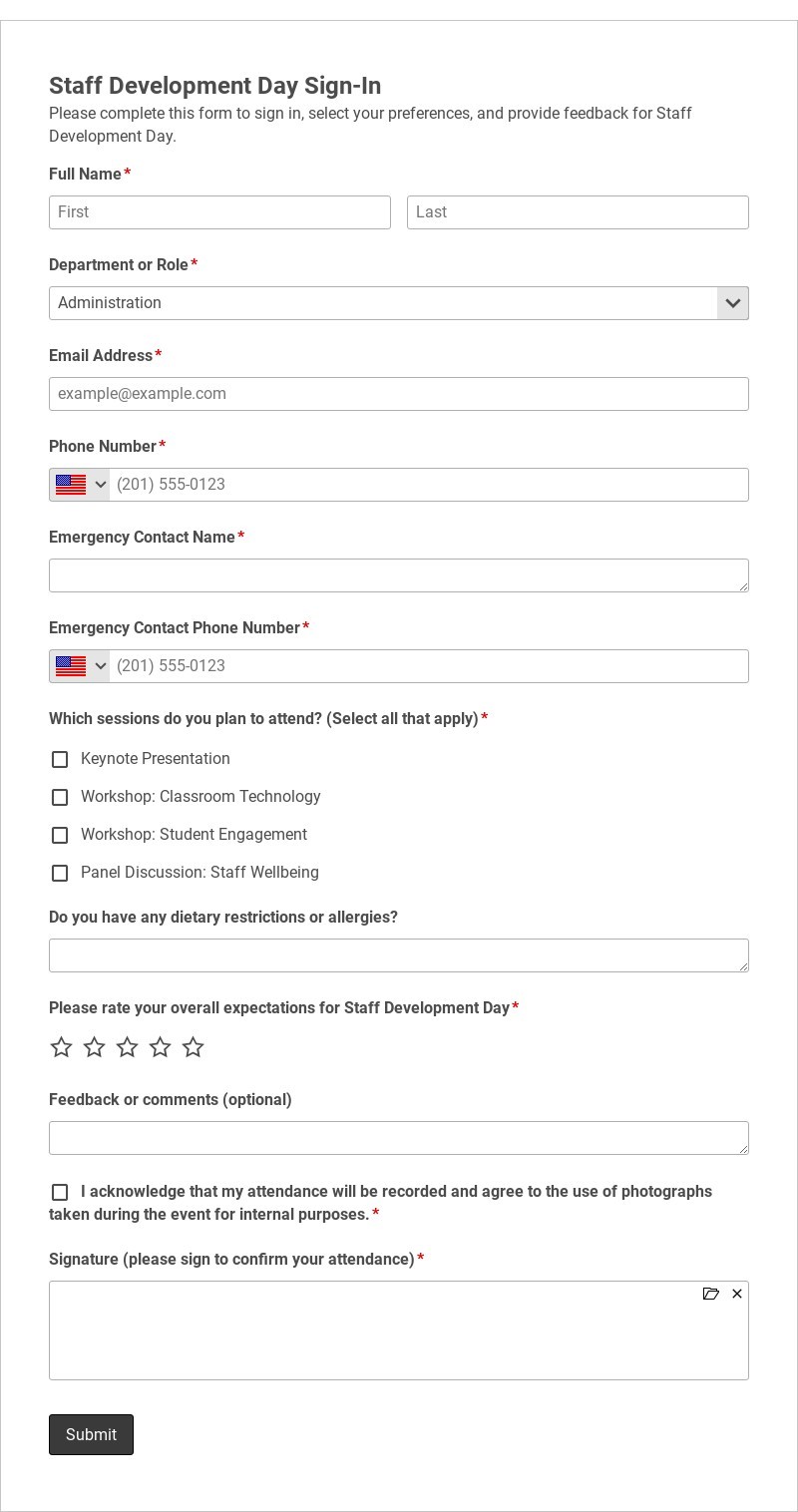 Staff Development Day Sign-In Template