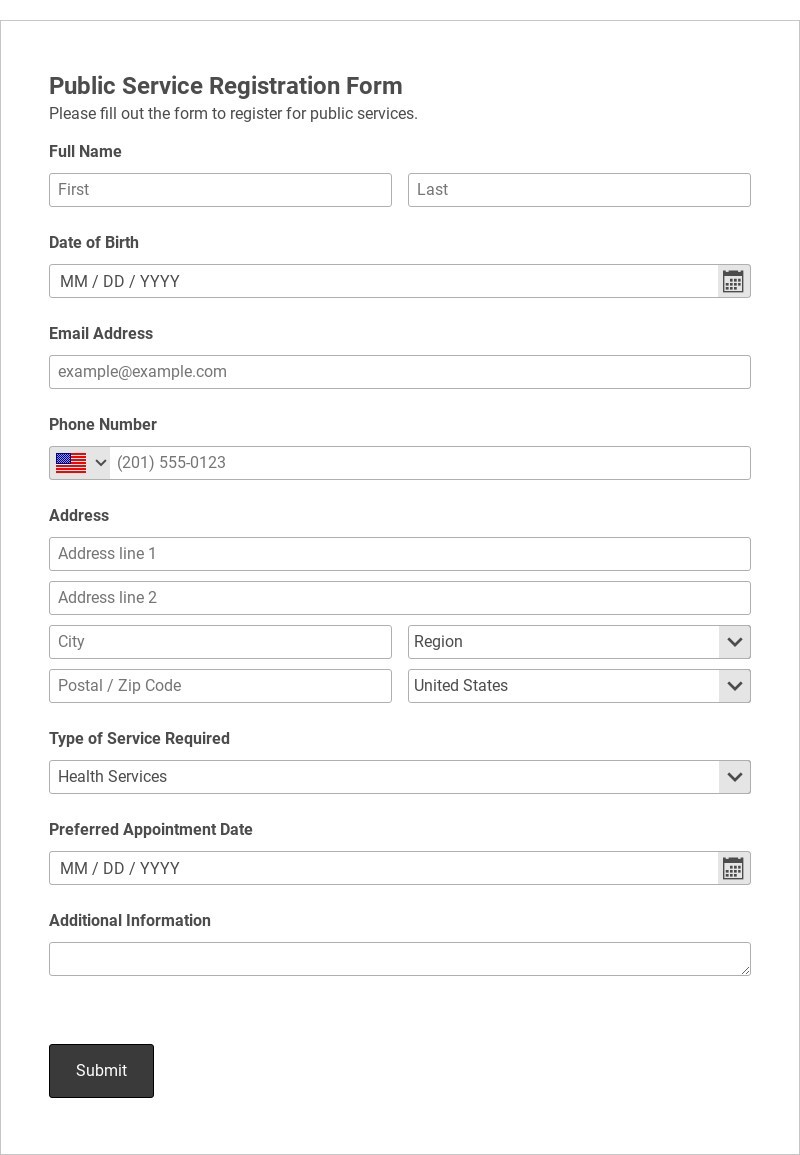 Public Service Registration Form Template form template