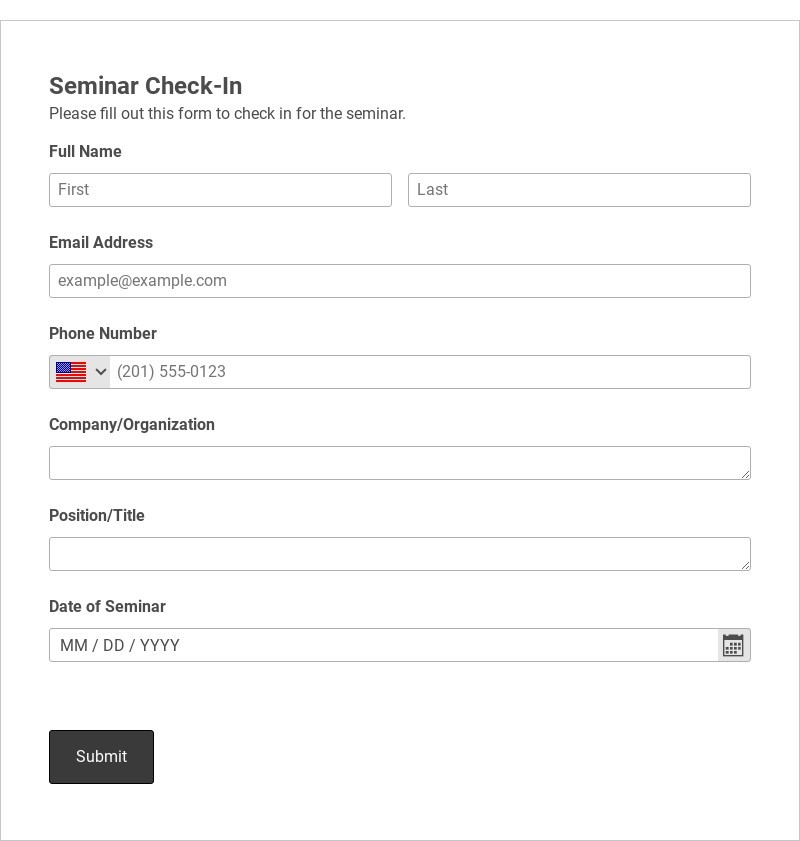 Seminar Check-In Form Template form template
