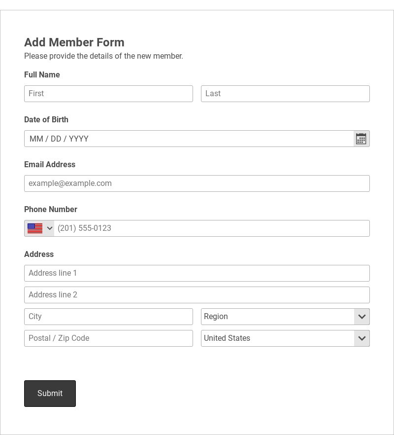 Add Member Form Template form template