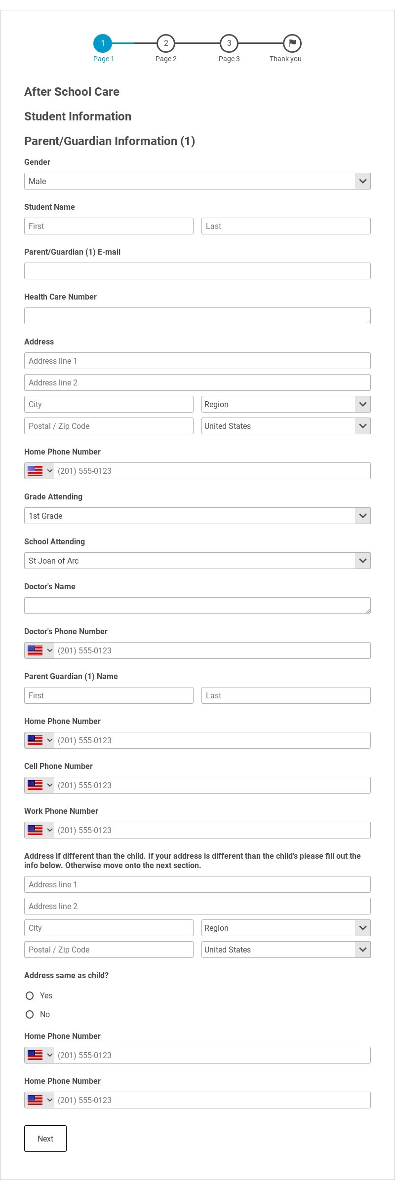 InTouch After School Program Registration Template form template