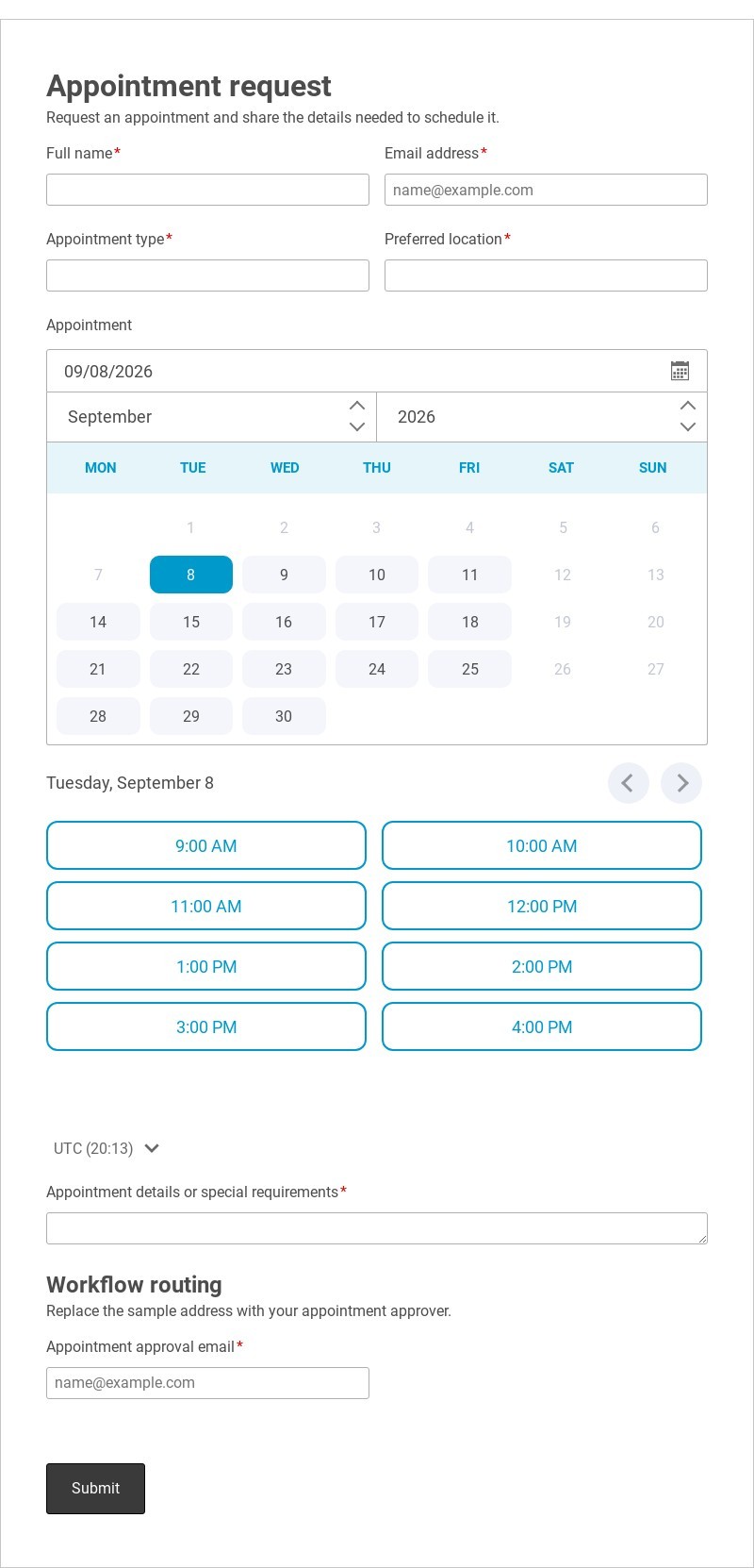 Appointment Scheduling Workflow Template form template