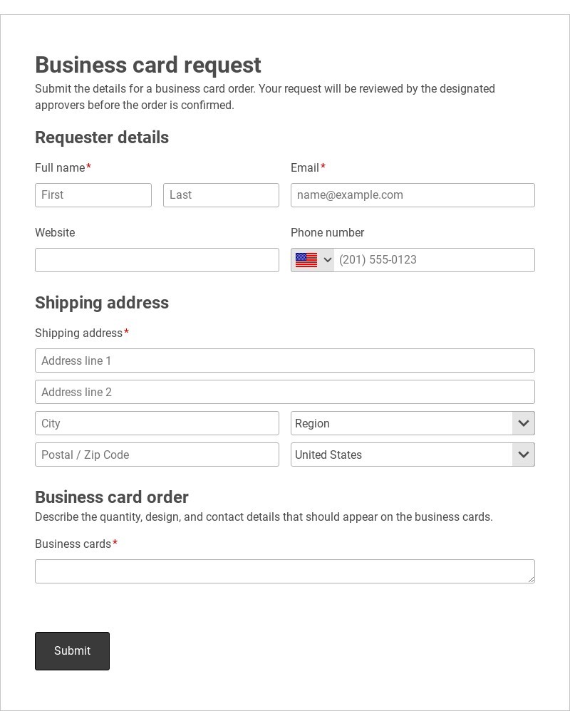 Business Card Request Approval Process Template form template