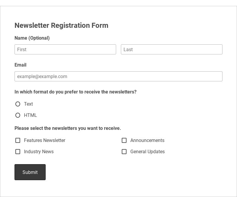 Newsletter Registration Form Template form template