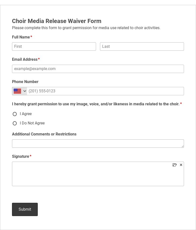 Choir Media Release Waiver Form Template form template