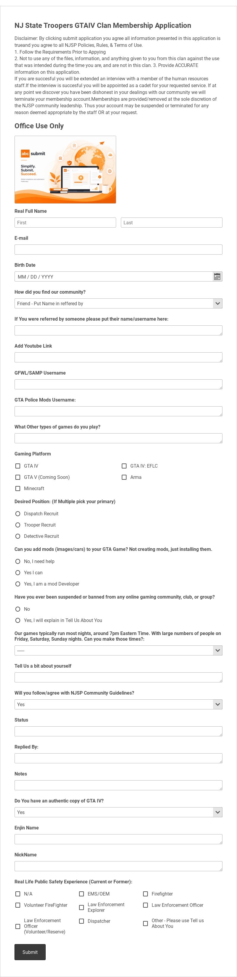 Clan Membership Application Form Template form template