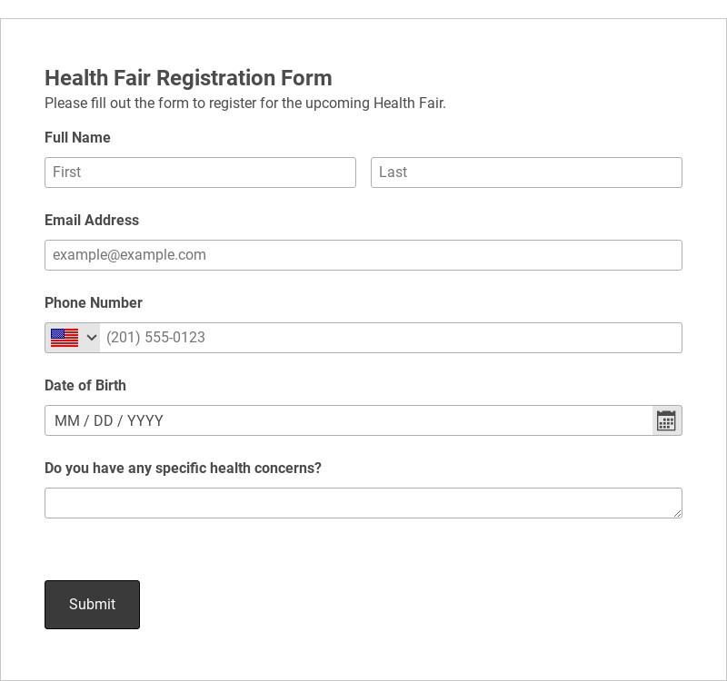Health Fair Registration Form Template form template
