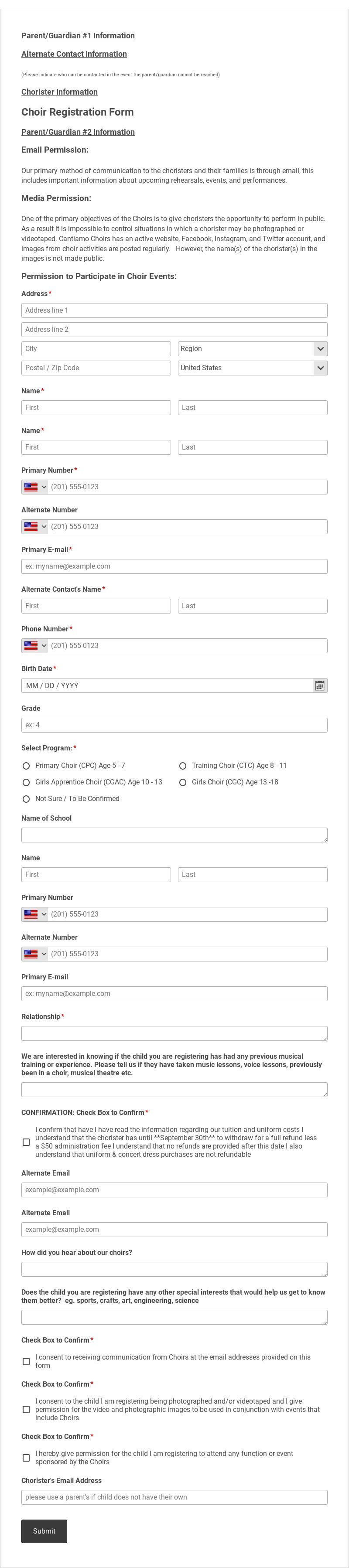 Choir Registration Form Template form template