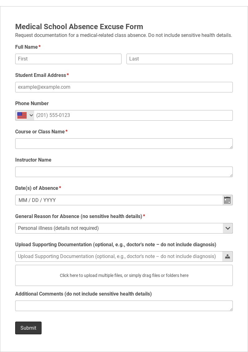 Medical School Absence Excuse Form Template