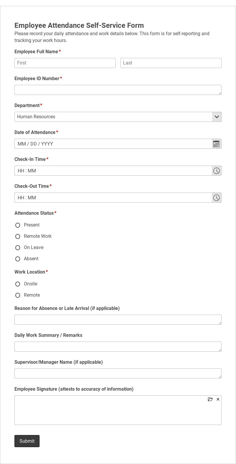 Employee Attendance Self-Service Form