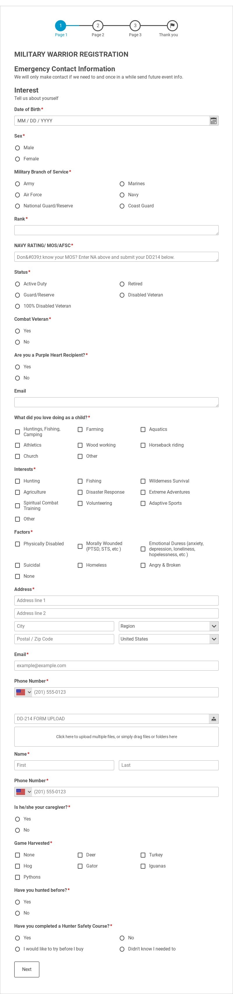 Miliitary Warrior Registration Template