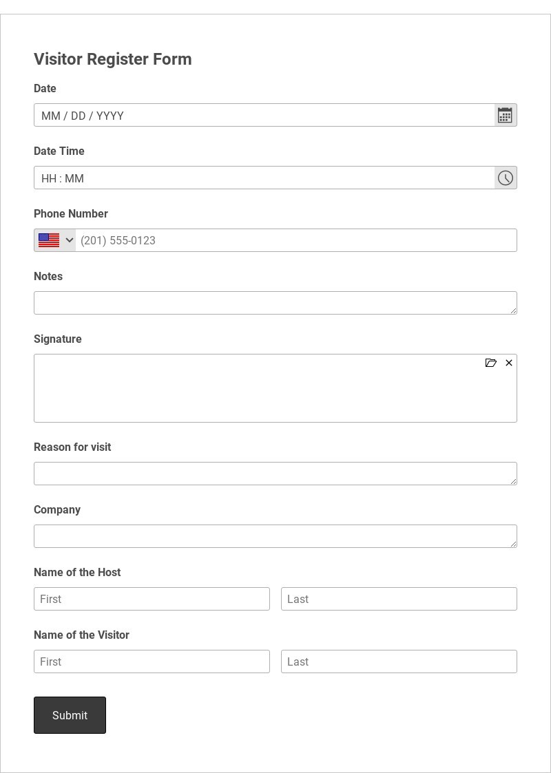 Visitor Register Form Template form template