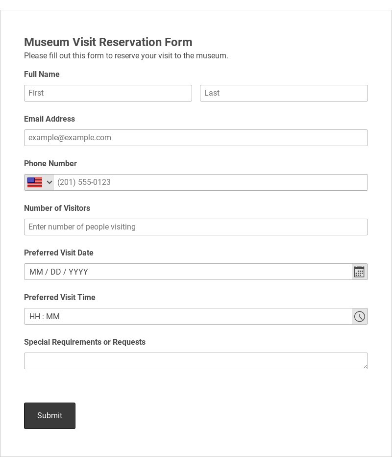Museum Visit Reservation Form Template form template