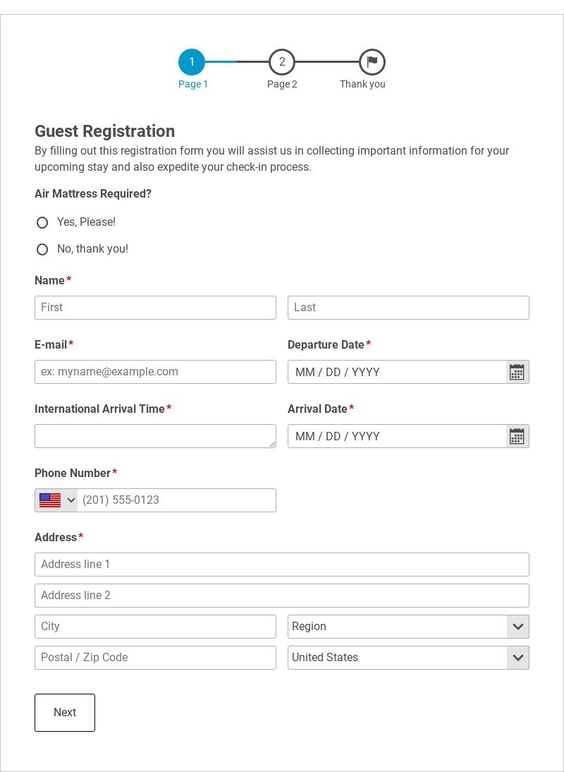 AG Guest Registration Form Template form template