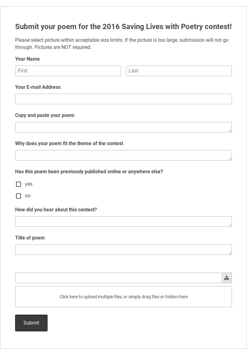Poetry Contest Registration Form Template form template