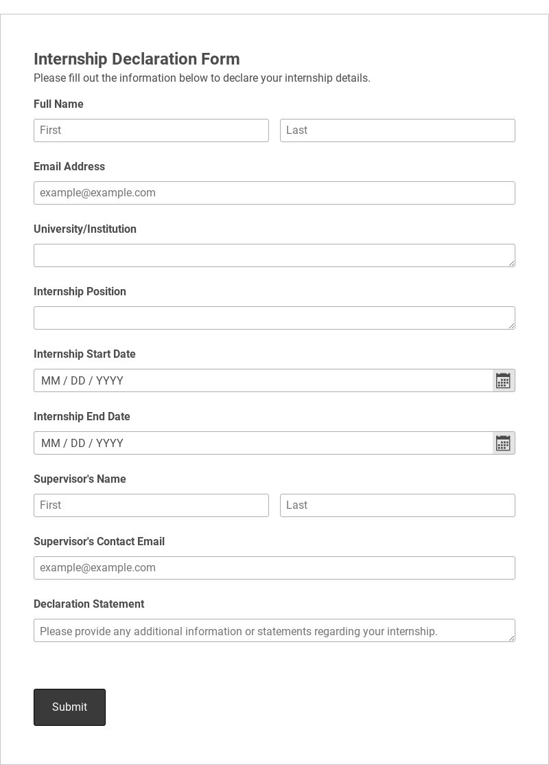 Internship Declaration Form Template form template